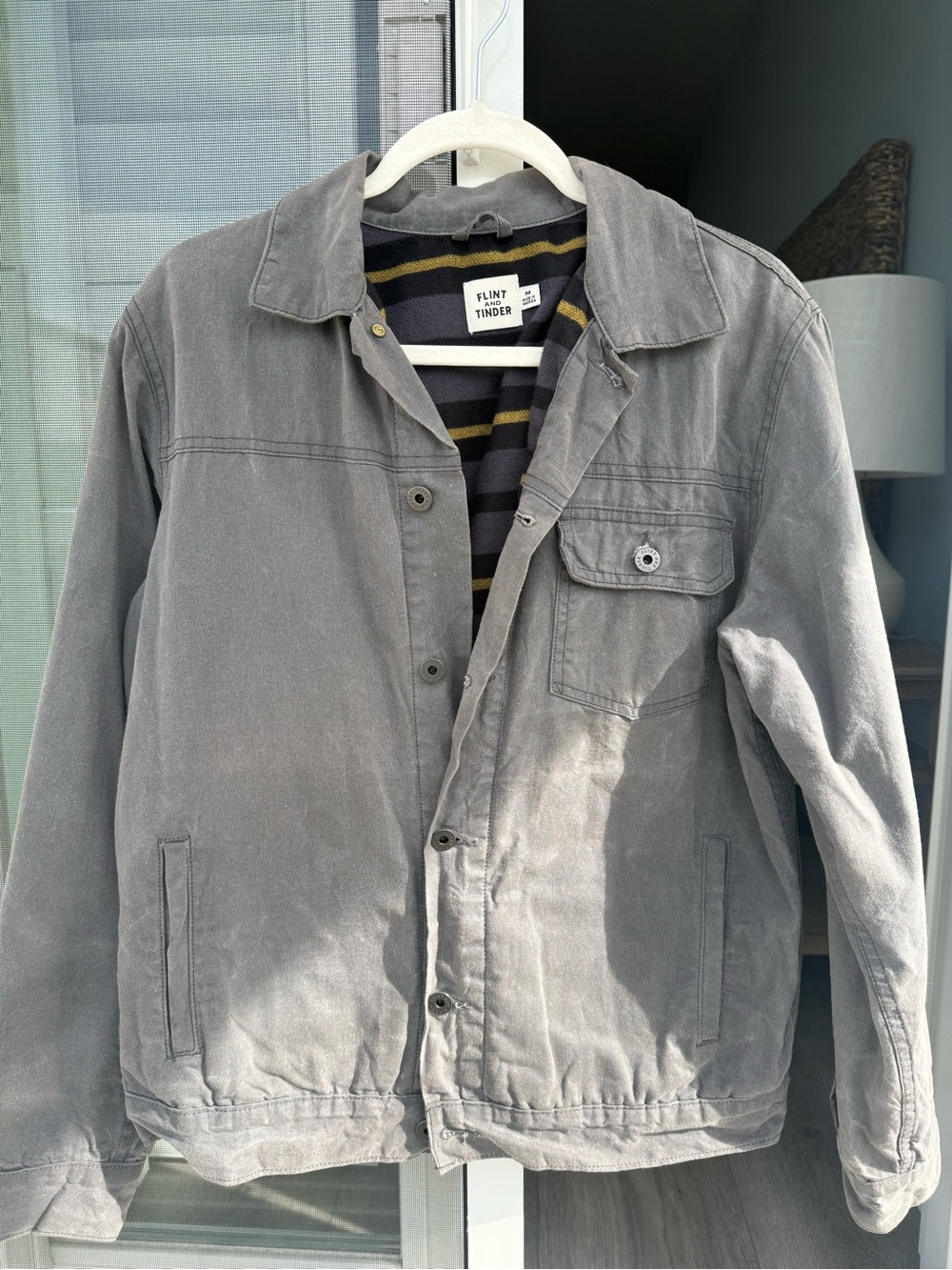 Flint & tinder flannel lined waxed trucker jacket M